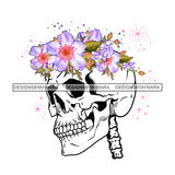 Skull Skull Head Skeleton  Butterflies Pink And White  Flowers Headpiece Headband JPG PNG  Clipart Cricut Silhouette Cut Cutting