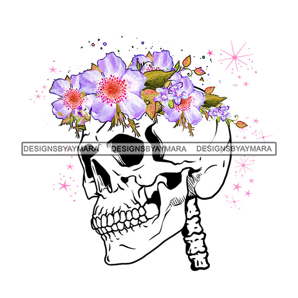 Skull Skull Head Skeleton  Butterflies Pink And White  Flowers Headpiece Headband JPG PNG  Clipart Cricut Silhouette Cut Cutting