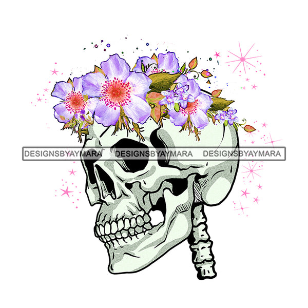 Skull Skull Head Skeleton  Butterflies Pink And White  Flowers Headpiece Headband JPG PNG  Clipart Cricut Silhouette Cut Cutting