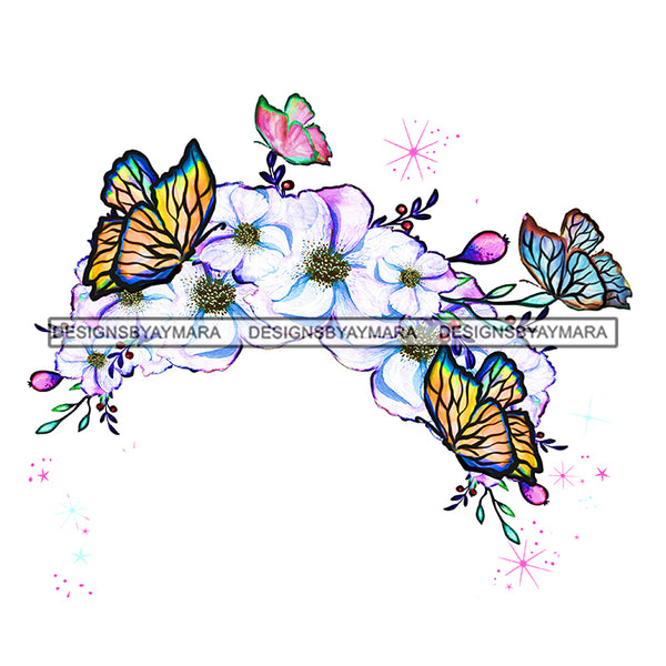 Butterflies Pink And White  Flowers Headpiece Headband JPG PNG  Clipart Cricut Silhouette Cut Cutting