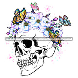 Skull Skull Head Skeleton Butterflies Pink And White  Flowers Headpiece Headband JPG PNG  Clipart Cricut Silhouette Cut Cutting