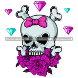 Female Skull Head Bow Diamond Rosses Tattoo Bones Death Dead SVG PNG JPG Cut Files For Silhouette Cricut and More!