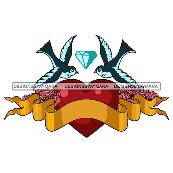 Wedding Birds Flying Wings Ribbon Heart Diamond Love Relationship SVG PNG JPG Cut Files For Silhouette Cricut and More!