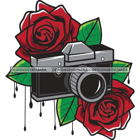 Camera Vintage Photography Flowers Pictures Rosses Dripping SVG PNG JPG Cut Files For Silhouette Cricut and More!