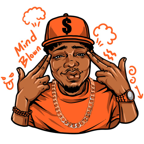 Mind Blown Quote Black Man Gangster Cab Hat Money Sign Vector Ghetto Boy Hustler Design Element Afro Woman Wearing Cap White Background SVG JPG PNG Vector Clipart Cricut Cutting Files