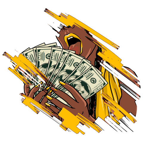 Afro Woman Holding Money Color Design Element African Woman Long Nail Vector White Background Bite On Money SVG JPG PNG Vector Clipart Cricut Cutting Files