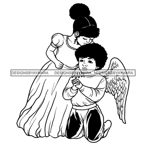 Angels Angel Baby Girl Boy Praying Hands Wings Heaven Peace Love Vector Designs For T-Shirt and Other Products SVG PNG JPG Cutting Files For Silhouette Cricut and More!