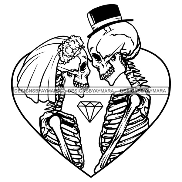 Skull Couple Skeleton True Love Getting Marry Relationship Goals Soulmates Diamond Tattoo Ideas Vector Designs For T-Shirt and Other Products SVG PNG JPG Cut Files For Silhouette Cricut and More!