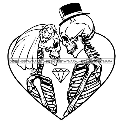 Skull Couple Skeleton True Love Getting Marry Relationship Goals Soulmates Diamond Tattoo Ideas Vector Designs For T-Shirt and Other Products SVG PNG JPG Cut Files For Silhouette Cricut and More!