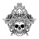 Skull Face Flowers Skeleton Death Dead Tattoo Ideas Vector Designs For T-Shirt and Other Products SVG PNG JPG Cut Files For Silhouette Cricut and More!