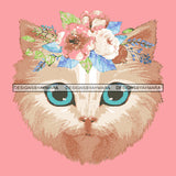 Cute Kitty Cat Face Flower Female Domestic Animal Mammal Vector Designs For T-Shirt and Other Products SVG PNG JPG Cut Files For Silhouette Cricut and More!