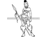 Afro Woman Warrior Medieval Bow Arch Weapon Archer Character Ancient Afro Hairstyle B/W SVG Cutting Files Silhouette Cricut
