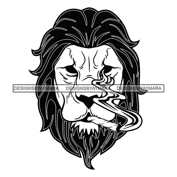 Lion Smoking Marijuana Stoned Blunt Weed Cannabis 420 Medical Marijuana Pot High Life B/W SVG JPG PNG Vector Clipart Digital Download Cricut Cut Cutting