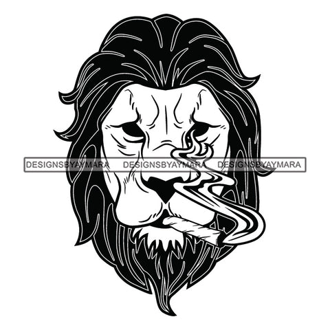 Lion Smoking Marijuana Stoned Blunt Weed Cannabis 420 Medical Marijuana Pot High Life B/W SVG JPG PNG Vector Clipart Digital Download Cricut Cut Cutting