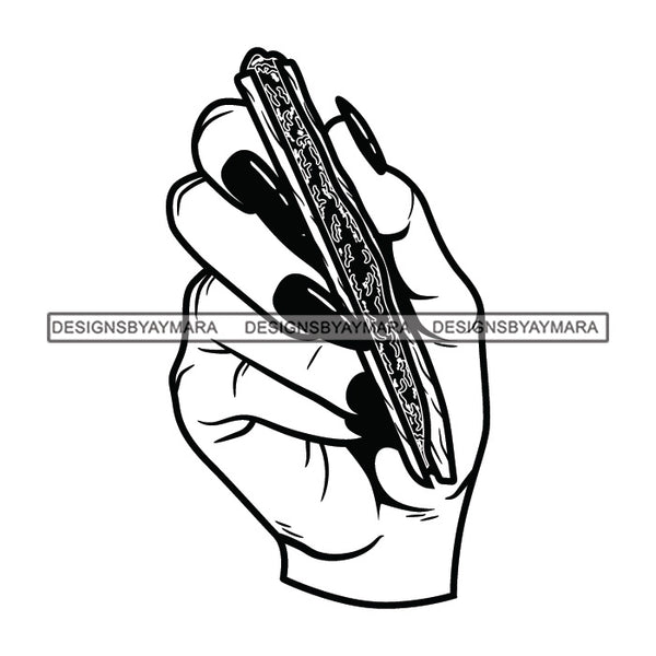 Woman Hand Holding Marijuana Joint Blunt Weed Cannabis 420 Medical Marijuana Pot High Life B/W SVG JPG PNG Vector Clipart Digital Download Cricut Cut Cutting