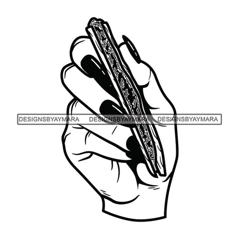 Woman Hand Holding Marijuana Joint Blunt Weed Cannabis 420 Medical Marijuana Pot High Life B/W SVG JPG PNG Vector Clipart Digital Download Cricut Cut Cutting