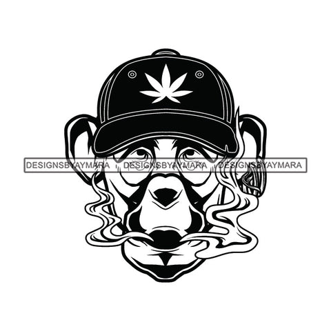 Bear Animal Face Marijuana Leaf Baseball Cap Smoke Cannabis Medicinal Drug B/W SVG JPG PNG Vector Clipart Cricut Silhouette Cut Cutting