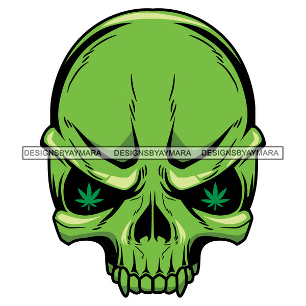 Green Skull Marijuana Leaves Eyes Cannabis Recreational Medicinal Drug SVG JPG PNG Vector Clipart Cricut Silhouette Cut Cutting