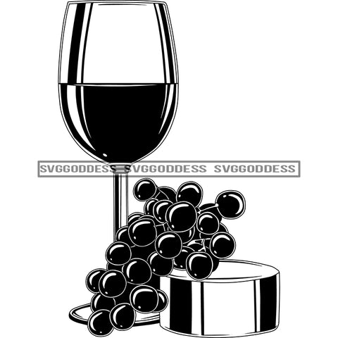 Wine Grapes Symbol Glass Drink Valentine Romantic Celebration Vintage Decoration  B/W SVG JPG PNG Vector Clipart Cricut Silhouette Cut Cutting