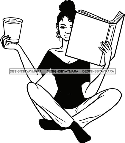 Woman Reading A Book Education Smart Classy Lady Drinking Coffee Wine .SVG Cutting Files For Silhouette Cricut and More!