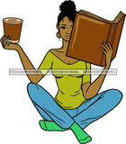 Woman Reading A Book Education Smart Classy Lady Drinking Coffee Wine .SVG Cutting Files For Silhouette Cricut and More!