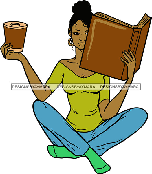 Woman Reading A Book Education Smart Classy Lady Drinking Coffee Wine .SVG Cutting Files For Silhouette Cricut and More!