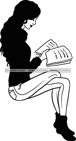 Woman Reading A Book Education Smart Classy Lady Drinking Coffee Wine .SVG Cutting Files For Silhouette Cricut and More!