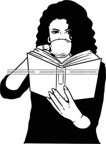 Woman Reading A Book Education Smart Classy Lady Drinking Coffee Wine .SVG Cutting Files For Silhouette Cricut and More!