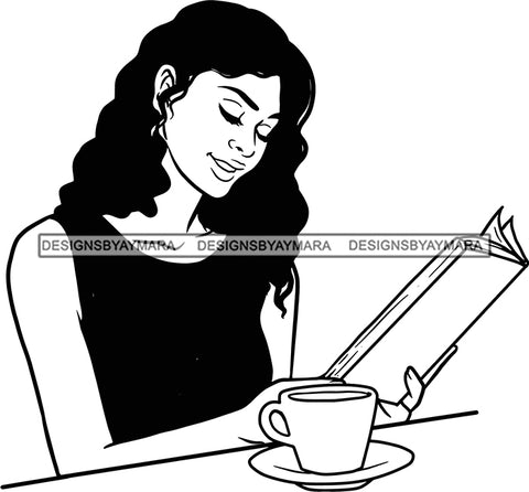Woman Reading A Book Education Smart Classy Lady Drinking Coffee Wine .SVG Cutting Files For Silhouette Cricut and More!