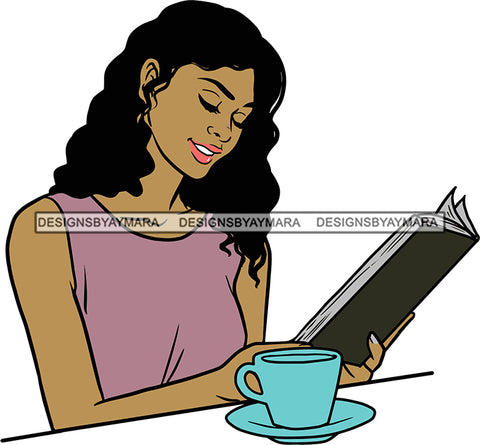 Woman Reading A Book Education Smart Classy Lady Drinking Coffee Wine .SVG Cutting Files For Silhouette Cricut and More!