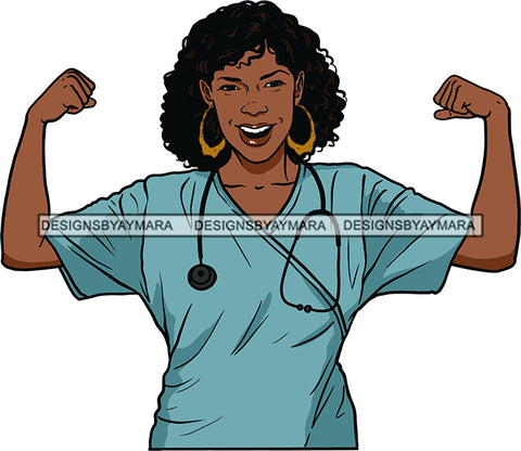 Afro Lola Nurse Doctor Save Life Hero Flexing Medical Occupation Bamboo Earrings SVG Cutting Files For Silhouhette Cricut