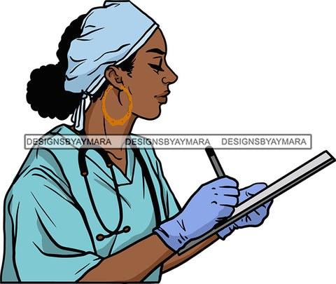 Afro Lola Nurse Doctor Save Life Hero Medical Occupation Bamboo Earrings Surgical Gown SVG Cutting Files For Silhouette Cricut