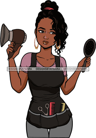 Afro Woman Hair Stylist Beauty Salon Hair Dresser Cosmetic Combs Curly Hair Style SVG Cutting Files For Silhouette and Cricut