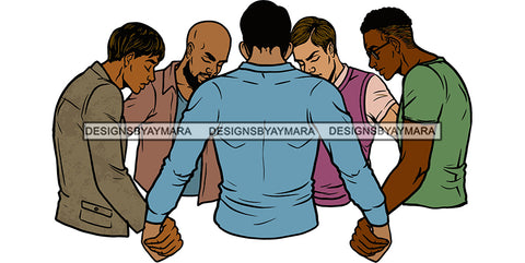 Afro Black White Men Praying God Togetherness Religious Unity Faith  SVG Cutting Files For Silhouette Cricut