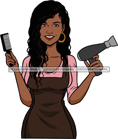Afro Woman Hair Stylist Beauty Salon Hair Dresser Cosmetic Combs Long Curly Hair Style SVG Cutting Files For Silhouette and Cricut