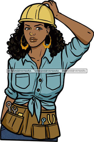 Afro Black Handy Woman Apron Hard Hat Bamboo Earrings Curly Hair Style SVG Cutting Files For Silhouette and Cricut