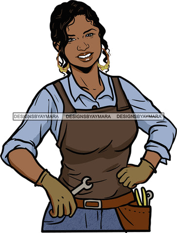 Afro Black Handy Woman  Apron Drill Gloves Bamboo Earrings Curly Hair Style SVG Cutting Files For Silhouette and Cricut