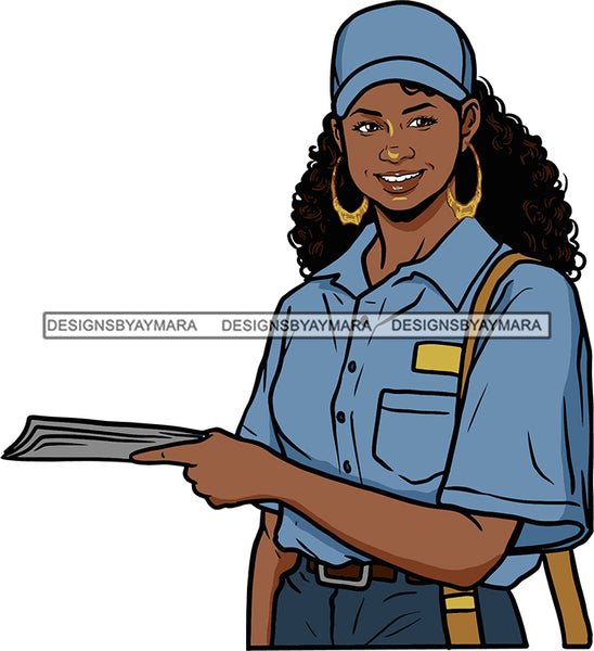 Afro Black Woman  Mail Post Office Postal Courier Business Service Parcel Worker Bamboo Hoop Earrings SVG Cutting Files For Silhouette and Cricut