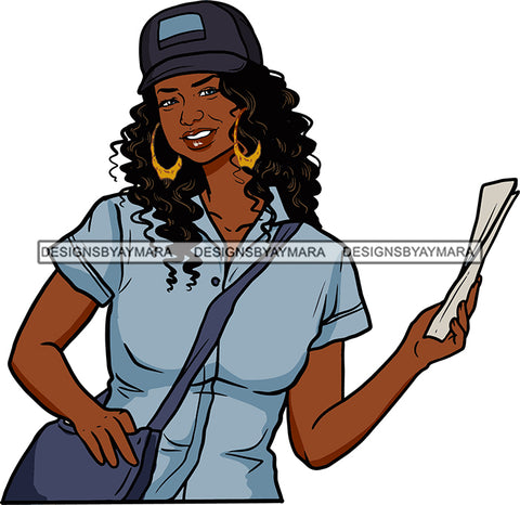 Afro Black Woman  Mail Post Office Postal Courier Business Service Parcel Worker Bamboo Hoop Earrings SVG Cutting Files For Silhouette and Cricut