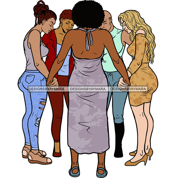 Afro Black White Women Praying God Togetherness Religious Unity Faith  SVG Cutting Files For Silhouette Cricut