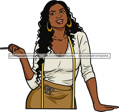 Afro Black Woman Seamstress Tailor Dressmaker Clothier Worker Bamboo Hoop Earrings Afro Hair Style SVG Cutting Files For Silhouette and Cricut