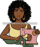 Afro Black Woman Seamstress Tailor Dressmaker Clothier Scissors Worker Bamboo Hoop Earrings Afro Hair Style SVG Cutting Files For Silhouette and Cricut