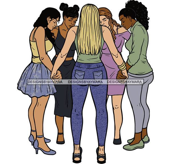Afro Black White Women Praying God Togetherness Religious Unity Faith  SVG Cutting Files For Silhouette Cricut