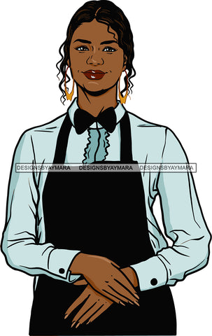 Afro Black Woman Cocktail Waitress Server Beverage Food Service Bamboo Hoop Earrings Curly Hair Style SVG Cutting Files For Silhouette and Cricut