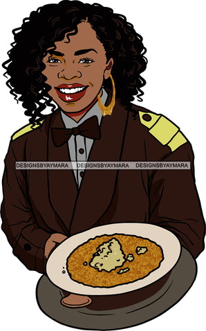 Afro Black Woman Cocktail Waitress Server Beverage Food Service Bamboo Hoop Earrings Afro Hair Style SVG Cutting Files For Silhouette and Cricut