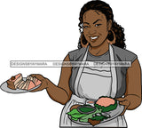 Afro Black Woman Cocktail Waitress Server Beverage Food Service Bamboo Hoop Earrings Afro Hair Style SVG Cutting Files For Silhouette and Cricut