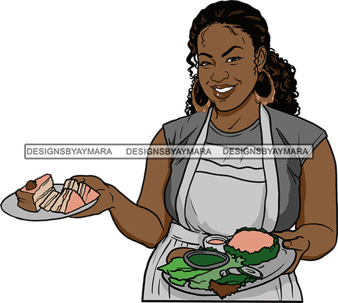 Afro Black Woman Cocktail Waitress Server Beverage Food Service Bamboo Hoop Earrings Afro Hair Style SVG Cutting Files For Silhouette and Cricut