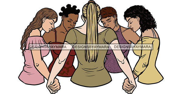 Afro Black White Women Praying God Togetherness Religious Unity Faith  SVG Cutting Files For Silhouette Cricut