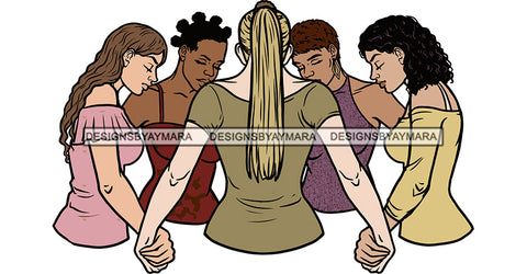 Afro Black White Women Praying God Togetherness Religious Unity Faith  SVG Cutting Files For Silhouette Cricut
