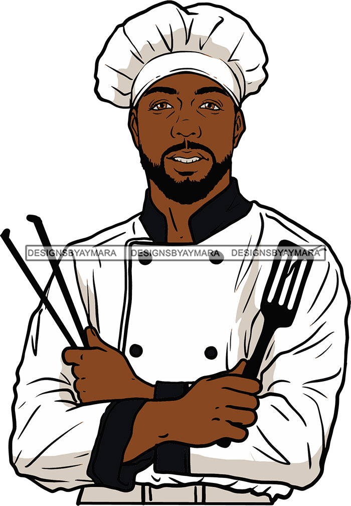 Afro Chef Man Toque Hat Utensil Culinary Gourmet Food Occupation SVG C ...